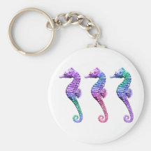 Seahorses in Blue Purple and Green Key Chains
