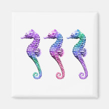 Seahorses in Blue Purple and Green Refrigerator Magnets