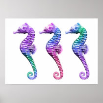 Seahorses in Blue Purple and Green
