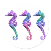 Seahorses in Blue Purple and Green