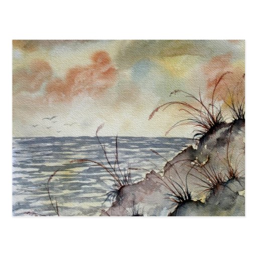 seascape painting fall autumn colours postcard