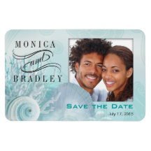Seashell Dreams Beach Photo Save the Date aqua Rectangular Magnets