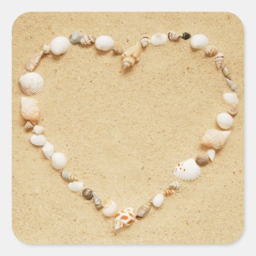 Seashell Heart Square Stickers