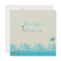 Seaside in Sand and Aqua Wedding Invitation