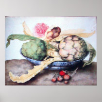 SEASON'S FRUITS 4- ARTICHOKES, ROSE & STRAWBERRIES PRINT