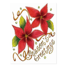 Season's Greetings Poinsettias Postcard
