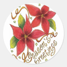 Season's Greetings Poinsettias Sticker