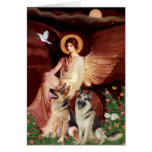 Seated Angel - Two German Shepherds Card