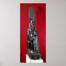 Seated statue of god Amon protecting Print