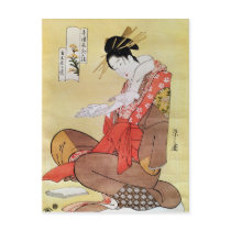 Seated Woman Reading Postcard