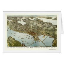 Seattle, WA Panoramic Map - 1891 Greeting Cards