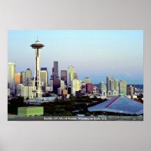 Seattle with Mount Rainier, Washington State, U.S. Poster