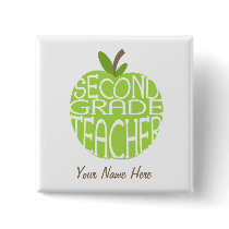 Second Grade Teacher Button - Green Apple