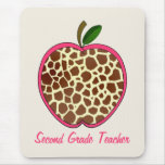 Second Grade Teacher Giraffe Print Apple Mousepad