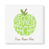 Second Grade Teacher Magnet - Green Apple