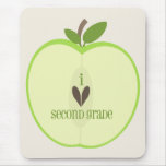 Second Grade Teacher Mousepad - Green Apple Half