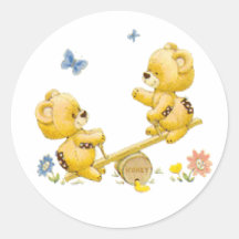 See Saw Bears Round Sticker