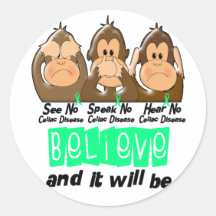See Speak Hear No Celiac Disease 3 Round Sticker