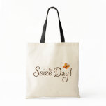 Seize the day quote tote bag with orange butterfly