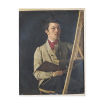 Self Portrait, Sitting next to an Easel, 1825 Post Card