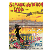 Semaine d' Aviation de Lyon Vintage Travel Poster Announcements
