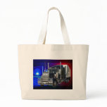 SEMI TRACTOR TRAILER WITH POLICE LIGHTS BACKGROUND TOTE BAGS