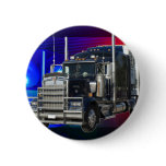 SEMI TRACTOR TRAILER WITH POLICE LIGHTS BACKGROUND PINBACK BUTTON