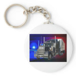 SEMI TRACTOR TRAILER WITH POLICE LIGHTS BACKGROUND KEY CHAIN