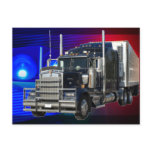 SEMI TRACTOR TRAILER WITH POLICE LIGHTS BACKGROUND POSTCARD