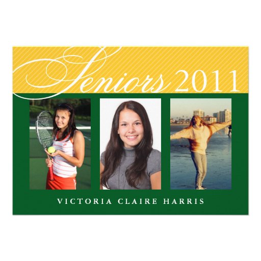 Seniors celebrate gold green 3 photos graduation custom announcements