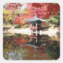 Seoul Autumn Japanese Garden Square Stickers