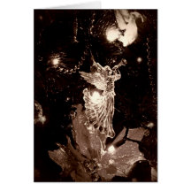 Sepia angel, flower and beads  Christmas card
