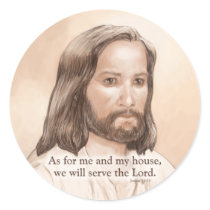 Sepia Jesus Art Bible Quote - Joshua 24:15 Round Stickers