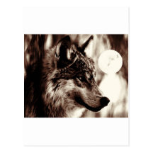 Sepia Wolf & Moon Postcard