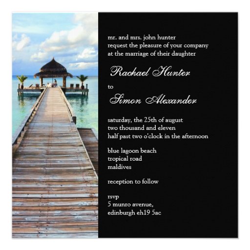 Serenade Jetty Maldives Beach Wedding -black Personalised Invitation