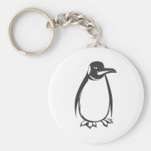 Serious Emperor Penguin Bird in Black and White Keychains
