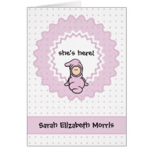 "se's here!" Baby Gir Birth Announcement Card