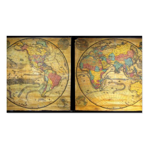 Set of Rare Hemisphere Wall Maps c. 1858 Business Cards