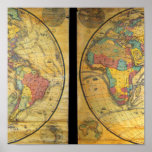 Set of Rare Hemisphere Wall Maps c. 1858 Posters
