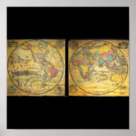 Set of Rare Hemisphere Wall Maps c. 1858 Print