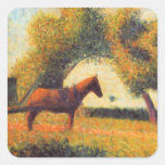 Seurat horse and cart painting pointillist art square sticker