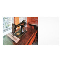 Sewing Machine Near Lace Curtain Customized Photo Card
