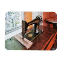 Sewing Machine Near Lace Curtain Rectangular Magnet