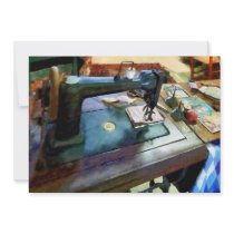 Sewing Machine With Sissors Custom Invites