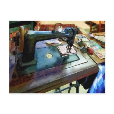 Sewing Machine With Sissors Postcards