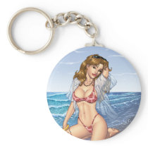 Sexy Bikini Beach Pinup Girl Art by Al Rio Key Chain
