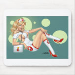 Sexy Blonde Nurse, pulling up stockings by Al Rio mousepads
