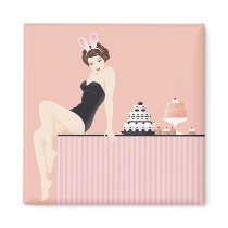 Sexy Bunny with Cakes Refrigerator Magnets