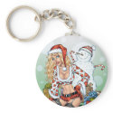 Sexy Christmas Pin-up Girl with Snowman by Al Rio keychains