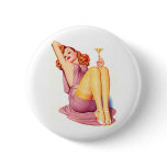 Sexy Classic Pinup Girl in Tan Stockings and Dress buttons